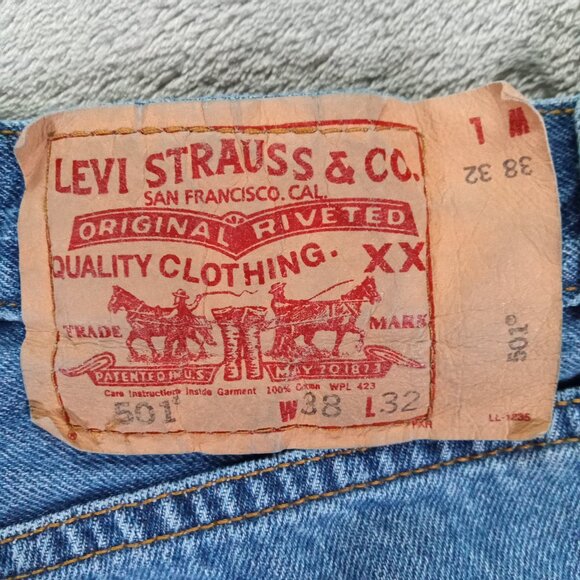 Levis 501 XX Jean Men 36x31, Tag 38x32 Blue Denim Button Fly Relaxed Straight - Picture 6 of 16